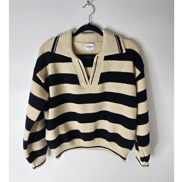 Frnch Mika Stripe Crop Sweater Beige Black Women Size Medium - Picture 1 of 6